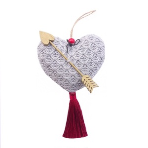Πλεκτή Καρδιά με Ξύλινο Βέλος 9 x 11εκ - μαλλί, καρδιά, αγάπη, κρεμαστά, διακοσμητικά