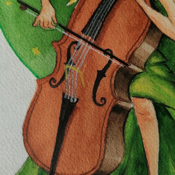 Το βιολοντσέλο- Ακουαρέλα - Διακόσμηση τοίχου (18εκ.*25εκ.) - πίνακες & κάδρα, δώρα γενεθλίων - 4