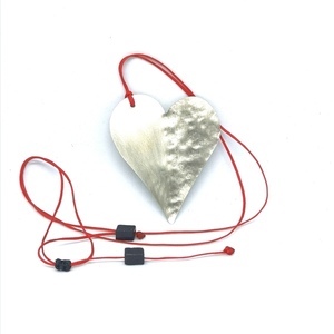 Κολιέ "καρδιά" από σφυρηλατημένο νεάργυρο / heart necklace - αλπακάς, καρδιά, αγ. βαλεντίνου