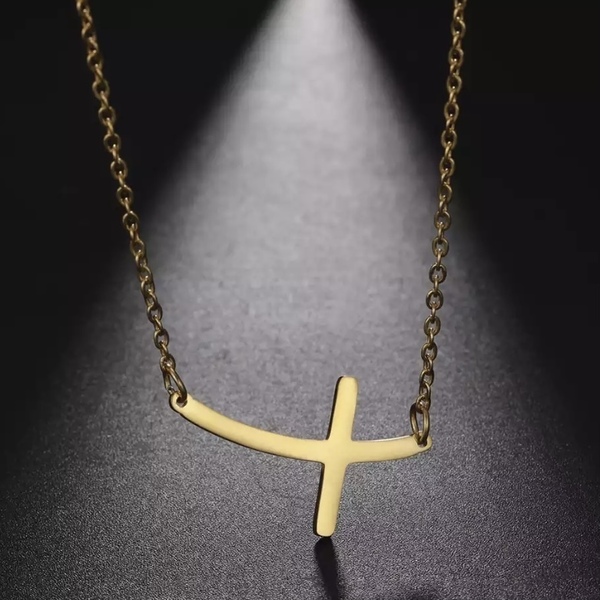 Κολιέ από ατσάλι- curved cross - charms, επιχρυσωμένα, επάργυρα, σταυρός, ατσάλι - 4