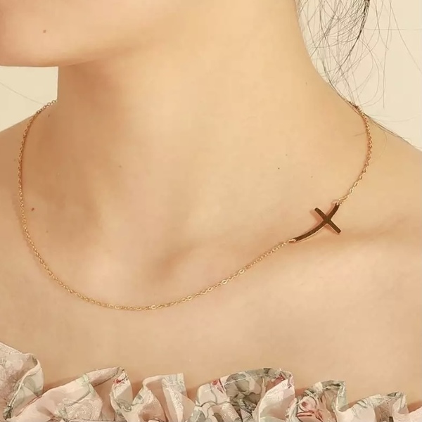 Κολιέ από ατσάλι- curved cross - charms, επιχρυσωμένα, επάργυρα, σταυρός, ατσάλι - 5