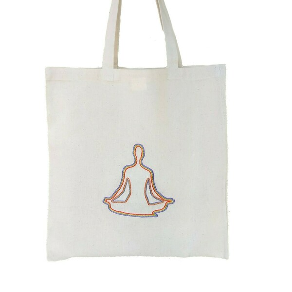Τσάντα πάνινη tote bag από 100% βαμβακερό ύφασμα κεντημένη στο χέρι, σχέδιο "Aura" - ύφασμα, ώμου, tote, πάνινες τσάντες