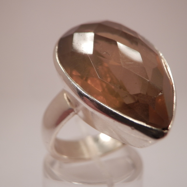 Ασημενιο δακτυλιδι με Brown Smoky Quartz - ημιπολύτιμες πέτρες, ασήμι 925, σταθερά, μεγάλα