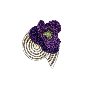 Μεγάλο δαχτυλίδι "Knit Metal" σπείρα με λουλούδι - αλπακάς, βελονάκι, λουλούδι, boho, μεγάλα, αυξομειούμενα, φθηνά