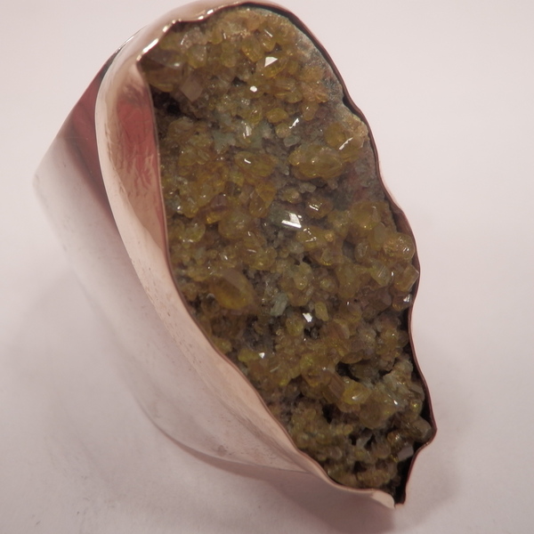 Ασημοχρυσο δακτυλιδι με Epidote - ημιπολύτιμες πέτρες, ασήμι 925, σταθερά, μεγάλα - 2