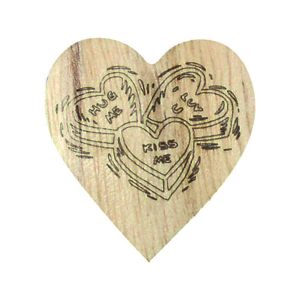Ξύλινη καρδιά μαγνήτης (Hug me-Kiss me) - ξύλο, καρδιά, διακοσμητικά