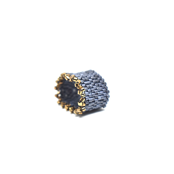 Μοντέρνο δαχτυλίδι σε γκρί σκούρο και χρυσαφί με χάντρες Miyuki delica - χάντρες, miyuki delica, σταθερά, μεγάλα - 2