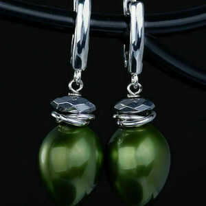 ΣΚΟΥΛΑΡΙΚΙΑ "Green Plum" - κρεμαστά, πέρλες, faux bijoux - 2