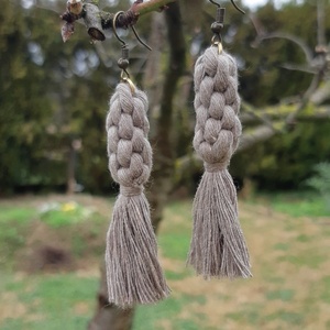 Crown knot earrings - coffee - μακραμέ, κρεμαστά - 2