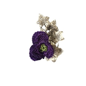 Μεγάλο δαχτυλίδι "Knit Metal" κισσός με λουλούδι - αλπακάς, βελονάκι, λουλούδι, boho, μεγάλα, αυξομειούμενα, φθηνά