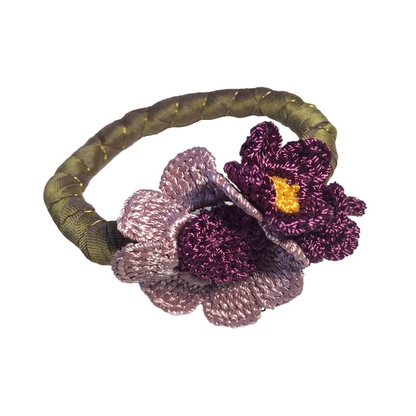 Βραχιόλι από ύφασμα με πλεκτά λουλούδια Br4 - ύφασμα, λουλούδι, σταθερά, χεριού