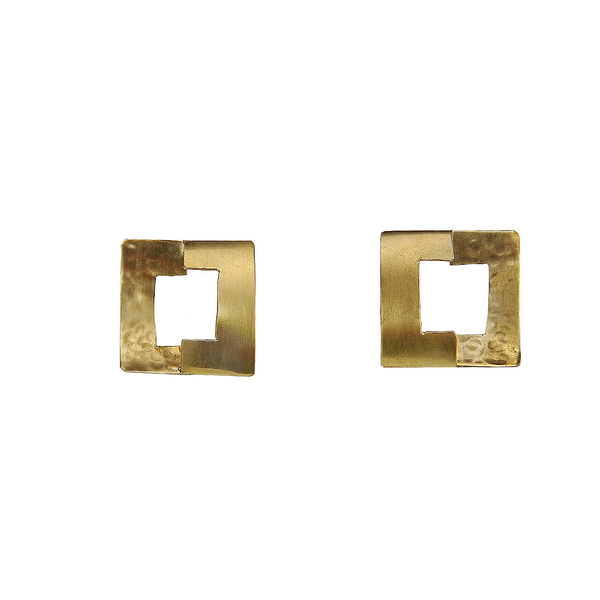 Χειροποίητα χρυσόχρωμα σκουλαρίκια σε σχήμα τετράγωνο - ορείχαλκος, καρφωτά, μικρά, faux bijoux