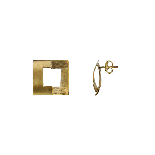Χειροποίητα χρυσόχρωμα σκουλαρίκια σε σχήμα τετράγωνο - ορείχαλκος, καρφωτά, μικρά, faux bijoux - 2
