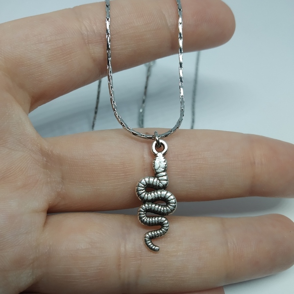 Silver snake necklace - charms, ατσάλι, φθηνά - 4