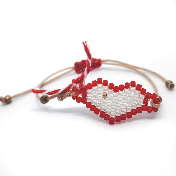Heart March Bracelet - καρδιά, χάντρες, μαρτάκια, χεριού, αυξομειούμενα