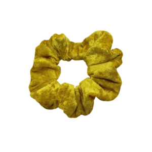 Υφασμάtινο λαστιχάκι scrunchie yellow velvet - ύφασμα, βελούδο, για τα μαλλιά, λαστιχάκια μαλλιών - 3