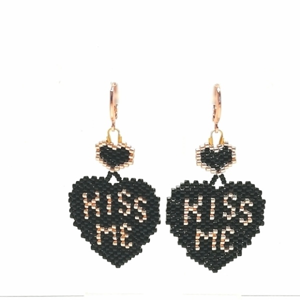 Σκουλαρικια "Kiss me" από χάντρες Miyuki Delica - γυαλί, καρδιά, μικρά, κρεμαστά, faux bijoux