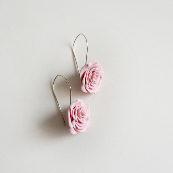 Σκουλαρίκια τριαντάφυλλα από πολυμερή πηλό - τριαντάφυλλο, πηλός, romantic, λουλούδι, καρφωτά - 2