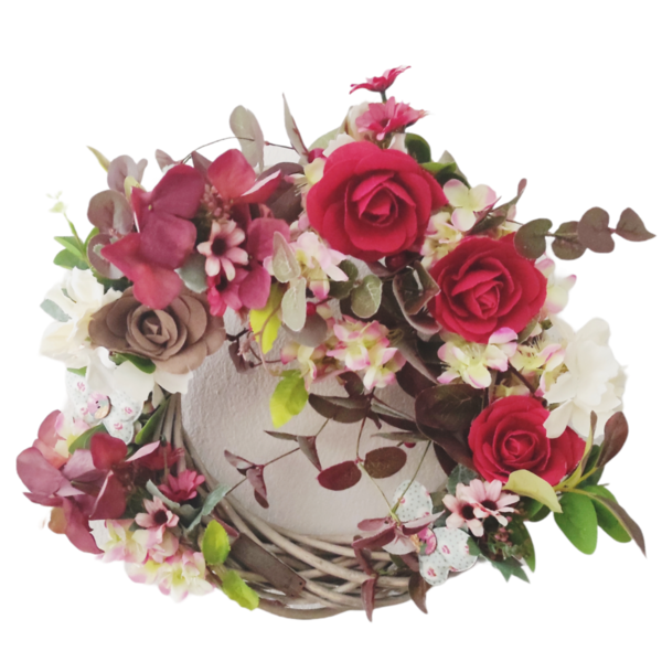 Ανοιξιάτικο χειροποίητο στεφάνι 40 cm - χρωματιστό, στεφάνια, τριαντάφυλλο, λουλουδάτο