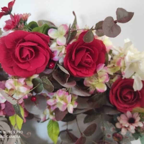 Ανοιξιάτικο χειροποίητο στεφάνι 40 cm - χρωματιστό, στεφάνια, τριαντάφυλλο, λουλουδάτο - 3