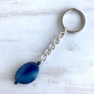 Μπρελόκ κλειδιών με Αχάτη Μπλε ημιπολύτιμο λίθο 30χιλ - ημιπολύτιμες πέτρες, αχάτης, πέτρα, ανδρικά μπρελόκ, σπιτιού - 4