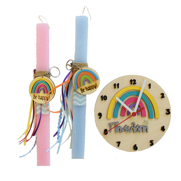Λαμπάδα σετ με ρολόι "Rainbow" - κορίτσι, αγόρι, λαμπάδες, ουράνιο τόξο, για παιδιά