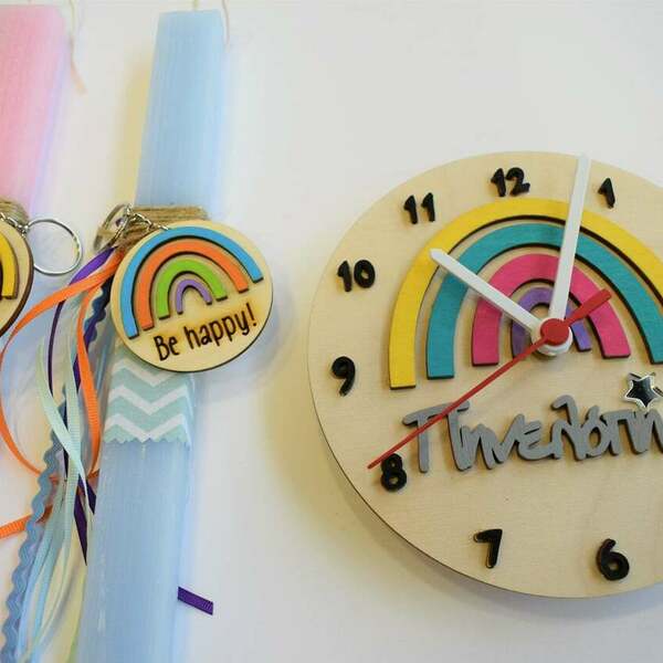 Λαμπάδα σετ με ρολόι "Rainbow" - κορίτσι, αγόρι, λαμπάδες, ουράνιο τόξο, για παιδιά - 2