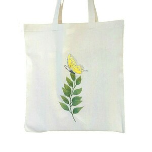 Τσάντα πάνινη tote bag από 100% βαμβακερό ύφασμα κεντημένη στο χέρι, σχέδιο "Nature" - ύφασμα, ώμου, tote, πάνινες τσάντες