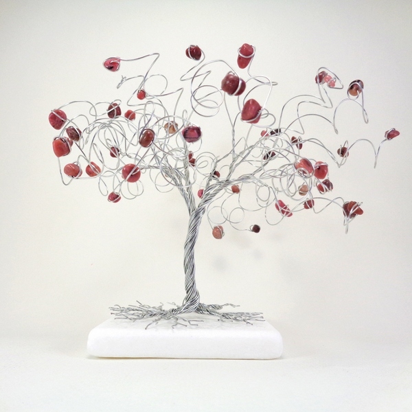 Συρμάτινο Γλυπτό Δέντρο με Ροδονίτη - ημιπολύτιμες πέτρες, μέταλλο, διακοσμητικά