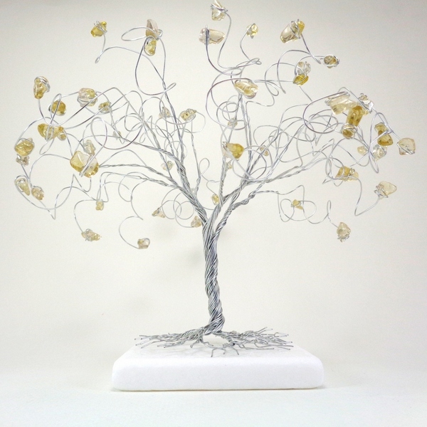 Συρμάτινο Γλυπτό Δέντρο με Lemon Quartz - ημιπολύτιμες πέτρες, μέταλλο, διακοσμητικά - 2