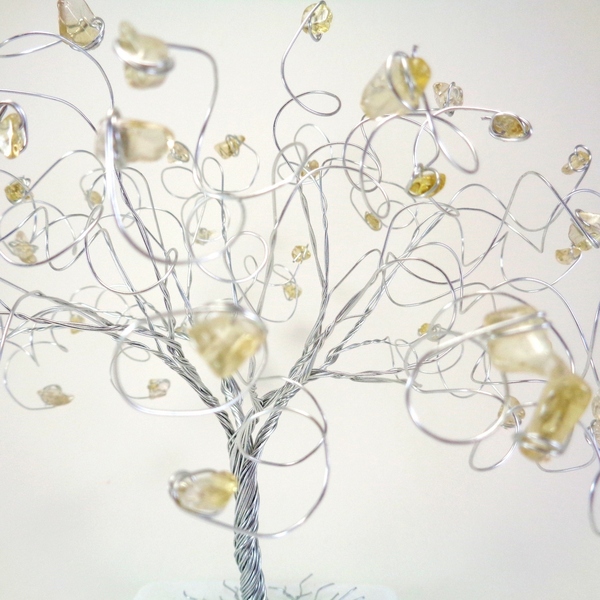 Συρμάτινο Γλυπτό Δέντρο με Lemon Quartz - ημιπολύτιμες πέτρες, μέταλλο, διακοσμητικά - 4