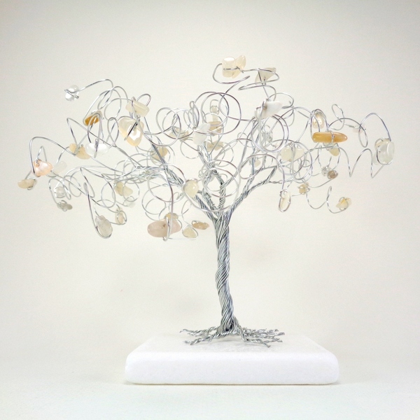 Συρμάτινο Γλυπτό Δέντρο με Φεγγαρόπετρα - φεγγαρόπετρα, μέταλλο, δέντρο της ζωής, διακοσμητικά - 2