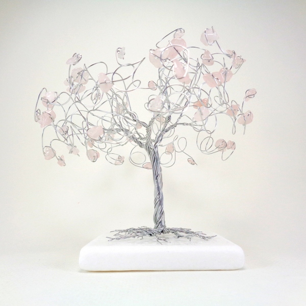 Συρμάτινο Γλυπτό Δέντρο με Rose Quartz - ημιπολύτιμες πέτρες, μέταλλο, διακοσμητικά - 2