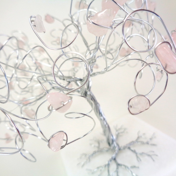 Συρμάτινο Γλυπτό Δέντρο με Rose Quartz - ημιπολύτιμες πέτρες, μέταλλο, διακοσμητικά - 4