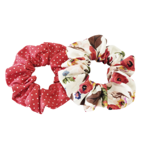 Σετ 2 λαστιχάκια κόκκινα λουλούδια - χειροποίητα, φλοράλ, μοδάτο, ρετρό, λαστιχάκια μαλλιών