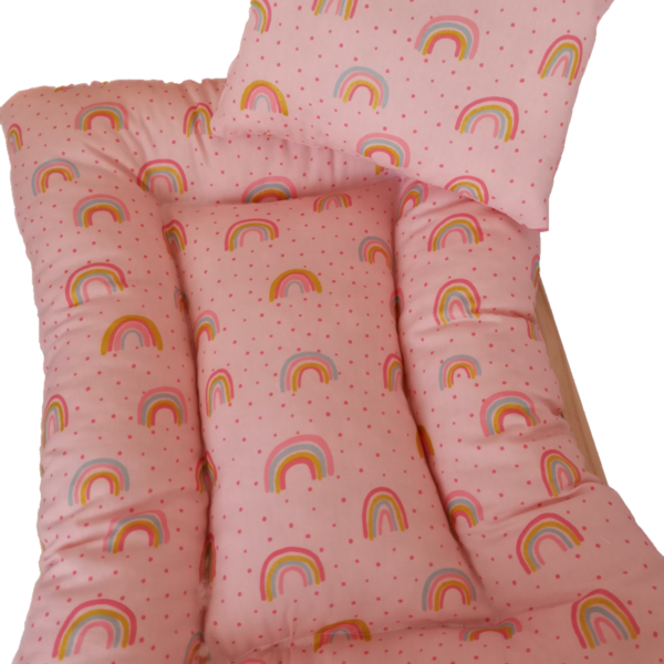 Ξύλινο κρεβατάκι με στρώμα για μικρά ζώα rainbow - μαξιλάρια