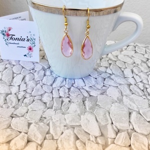 Σκουλαρίκια με ροζ κρυσταλλα - επιχρυσωμένα, ατσάλι, κρεμαστά
