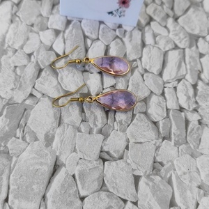 Σκουλαρίκια με ροζ κρυσταλλα - επιχρυσωμένα, ατσάλι, κρεμαστά - 2