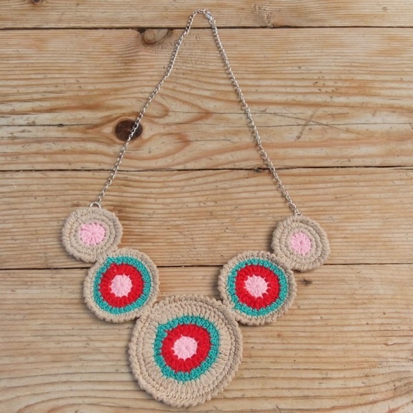 Κολιέ πλεκτοί κύκλοι από βαμβακερό νήμα (μήκος 50εκ) - crochet, κοντά, boho, μεγάλα, πλεκτά κολιέ - 2