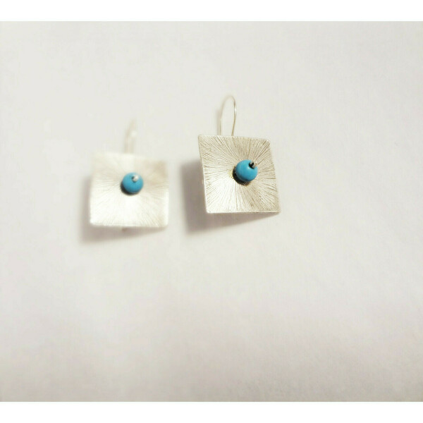 Σκουλαρίκι Κρεμαστό Τετράγωνο - ασήμι, μαργαριτάρι, αλπακάς, μικρά - 2