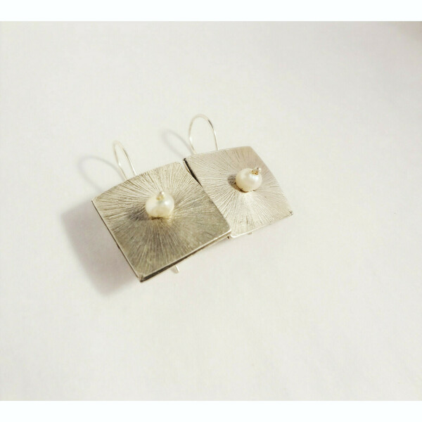 Σκουλαρίκι Κρεμαστό Τετράγωνο - ασήμι, μαργαριτάρι, αλπακάς, μικρά - 4