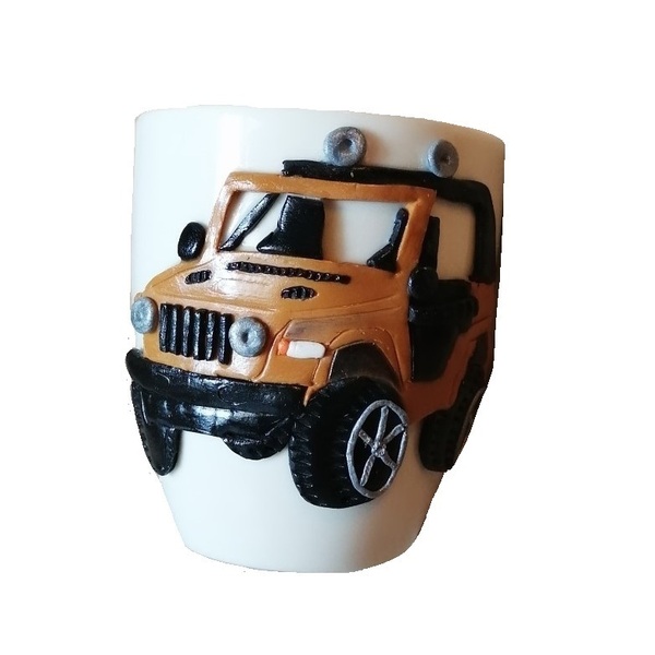 Τρισδιάστατη Χειροποίητη κούπα με πολυμερικό πηλό σχεδιο Jeep - δώρο, αυτοκινητάκια, πορσελάνη, κούπες & φλυτζάνια, πολυμερικό πηλό