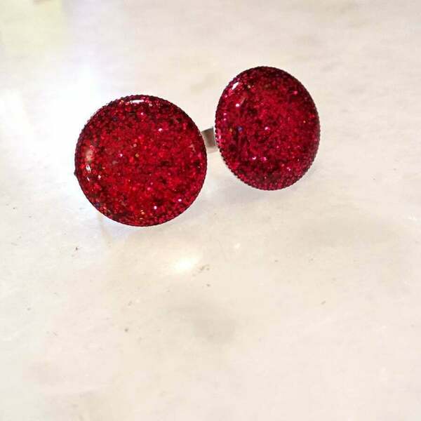 Δαχτυλίδι από υγρό γυαλί κοκκινο glitter - γυαλί, μεγάλα, αυξομειούμενα, φθηνά