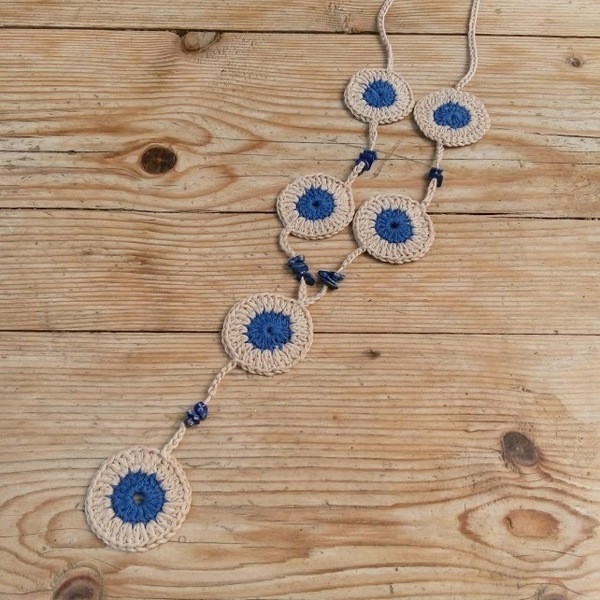 Πλεκτό κολιέ μακρύ 6 κύκλοι (μήκος 100 εκ.) - crochet, μακριά, boho, μεγάλα, πλεκτά κολιέ - 5