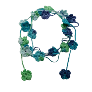 Κολιέ πλεκτά λουλούδια με βαμβακερό νήμα (μήκος 3μέτρα) - crochet, μακριά, πλεκτά κολιέ