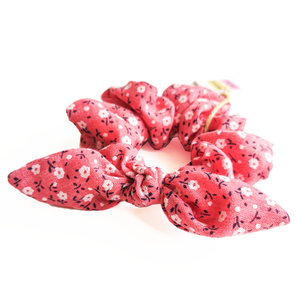 Υφασμάτινο λαστιχάκι scrunchie Floral bow - λαστιχάκια μαλλιών