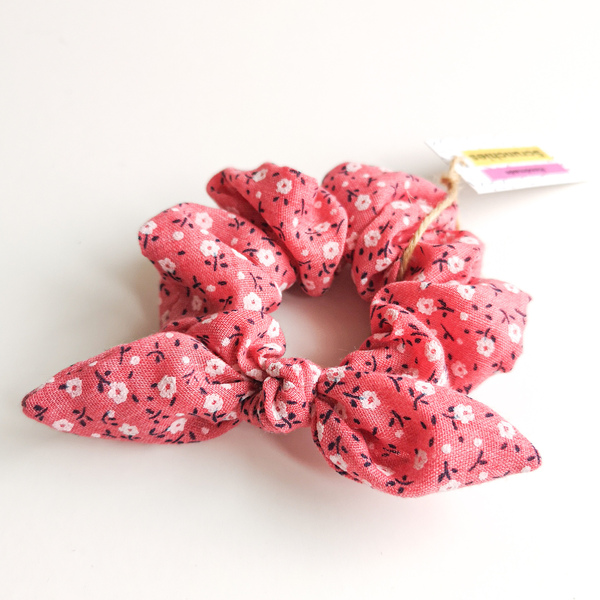 Υφασμάτινο λαστιχάκι scrunchie Floral bow - λαστιχάκια μαλλιών - 4