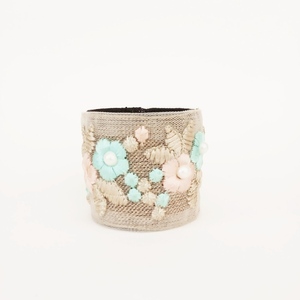 Embroidered Flowers, Elastic Cuff - ύφασμα, σταθερά, χεριού, φαρδιά