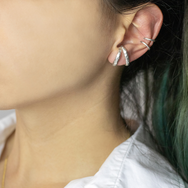 Ear Cuffs λεπτά από επαργυρωμένο ορείχαλκο - επάργυρα, μικρά - 3