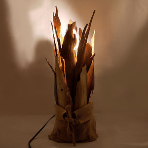 φωτιστικό από φύλλα ευκάλυπτου και λινάτσα - πορτατίφ - 2